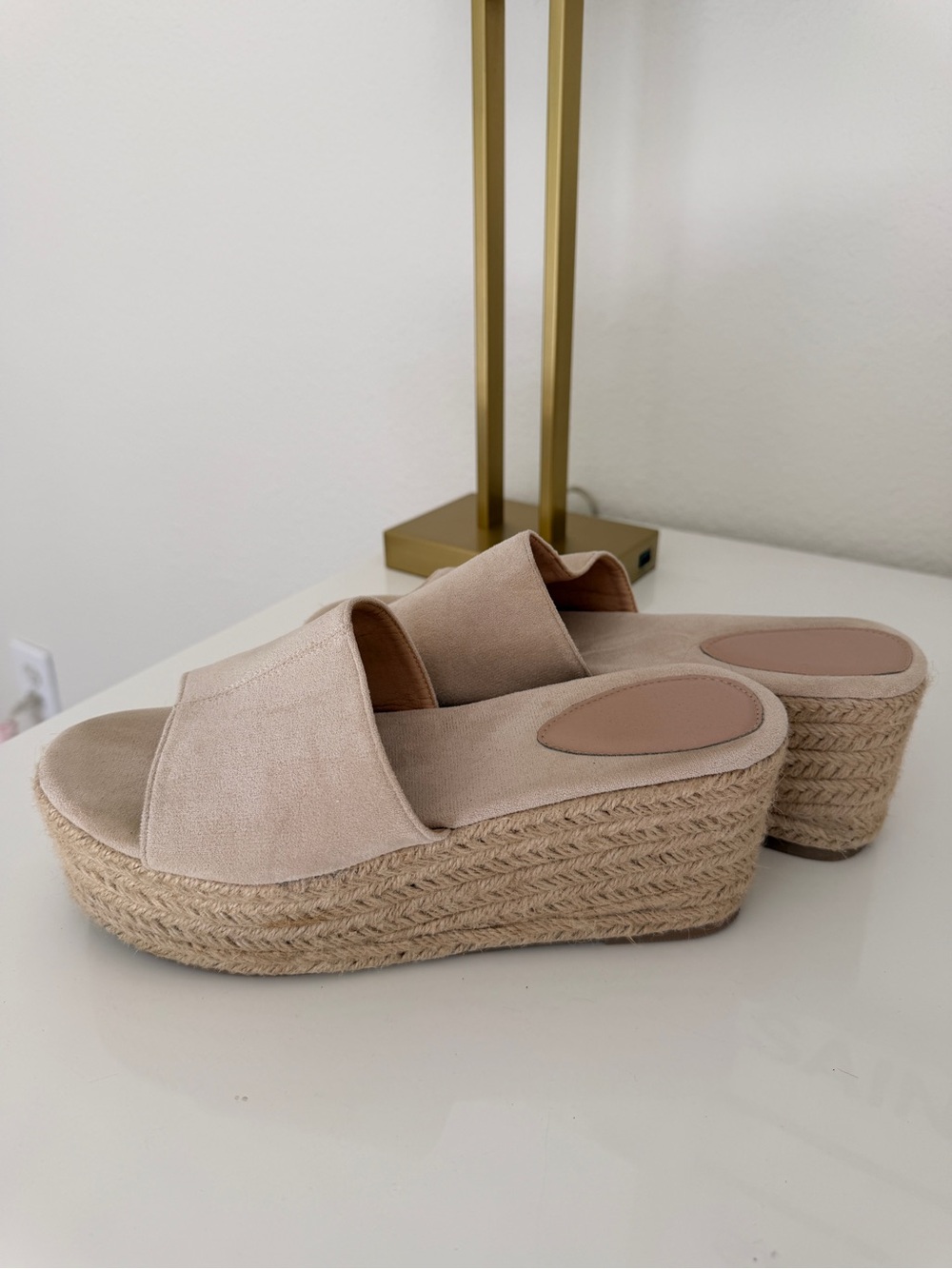 Beige Suede Espadrille Platform Slide - Women